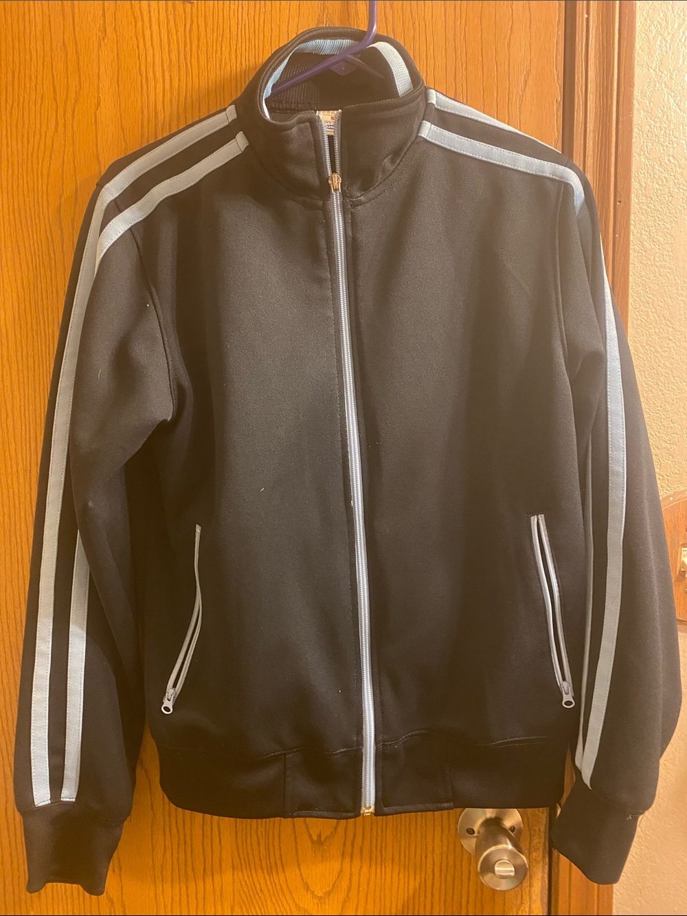 Men's Black Lightweight Track Jacket with White Stripes